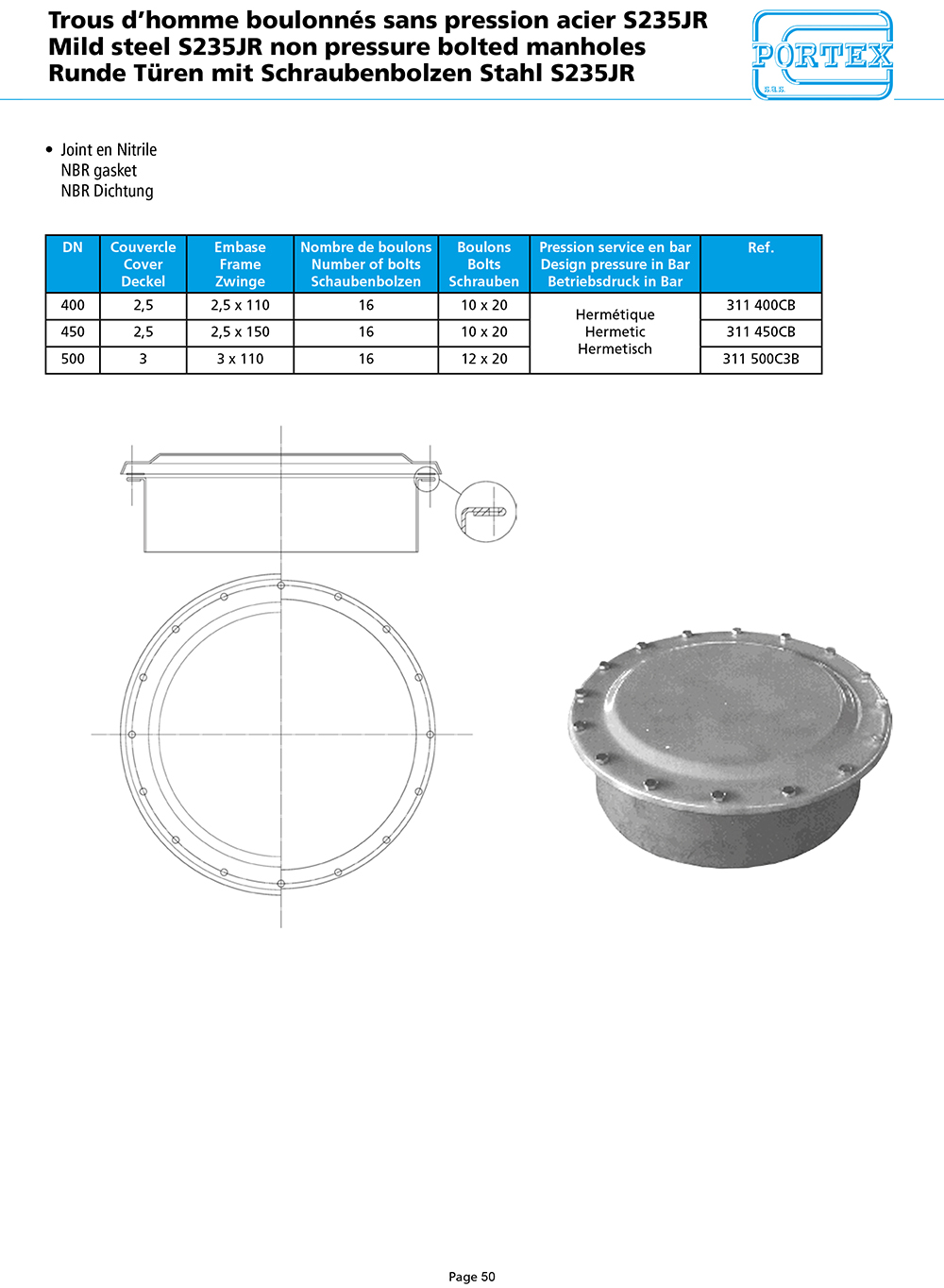page 50 Mild steel S235JR non pressure bolted manholes