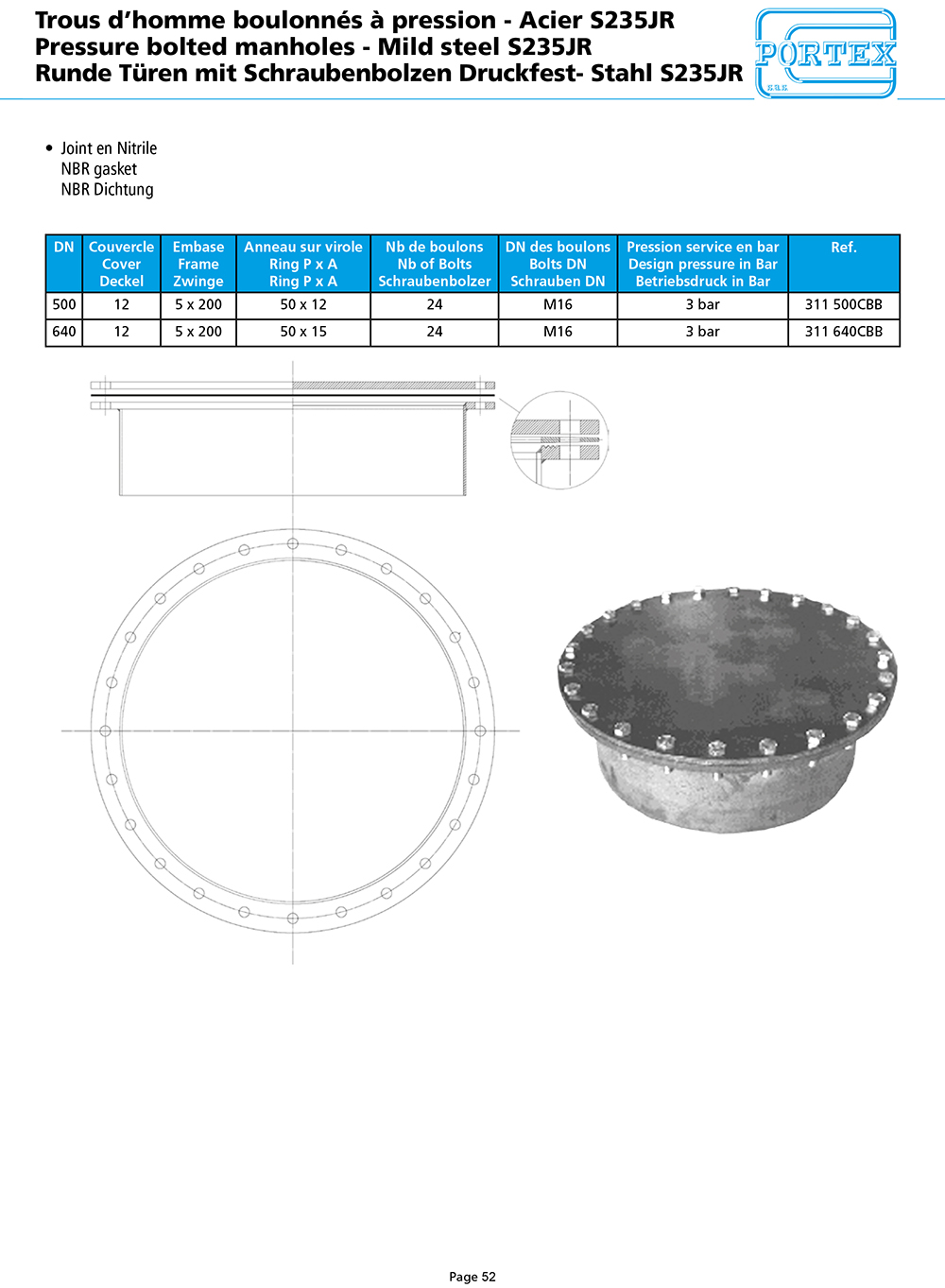 page 52 Pressure bolted manholes   Mild steel S235JR