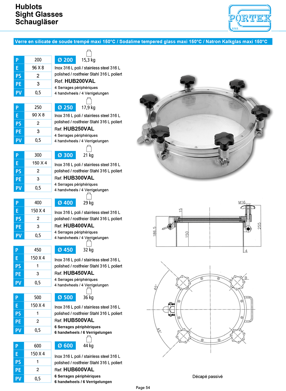 page 54 Sight Glasses Sodalime tempered glass maxi 150C 