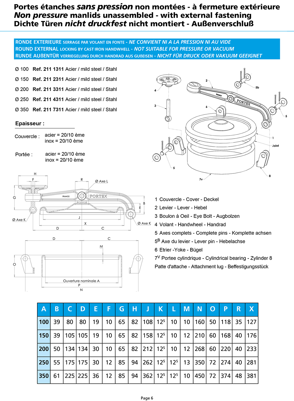page 6 Portes etanches sans pression non montees   a fermeture exterieure