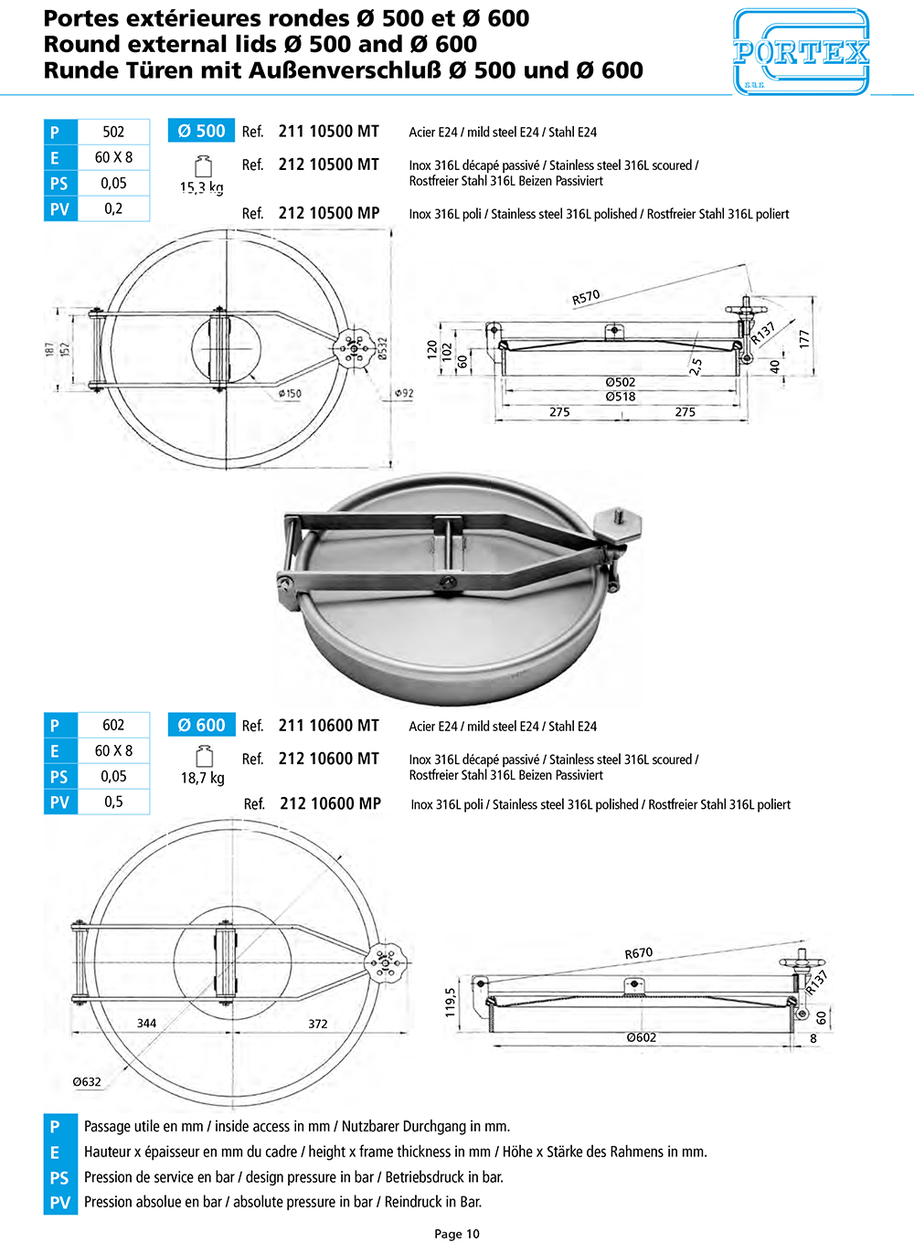 page 10 Round external lids O 500 and O 600