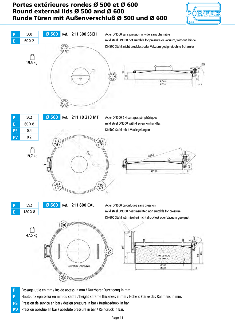 page 11 Portes exterieures rondes O 500 et O 600