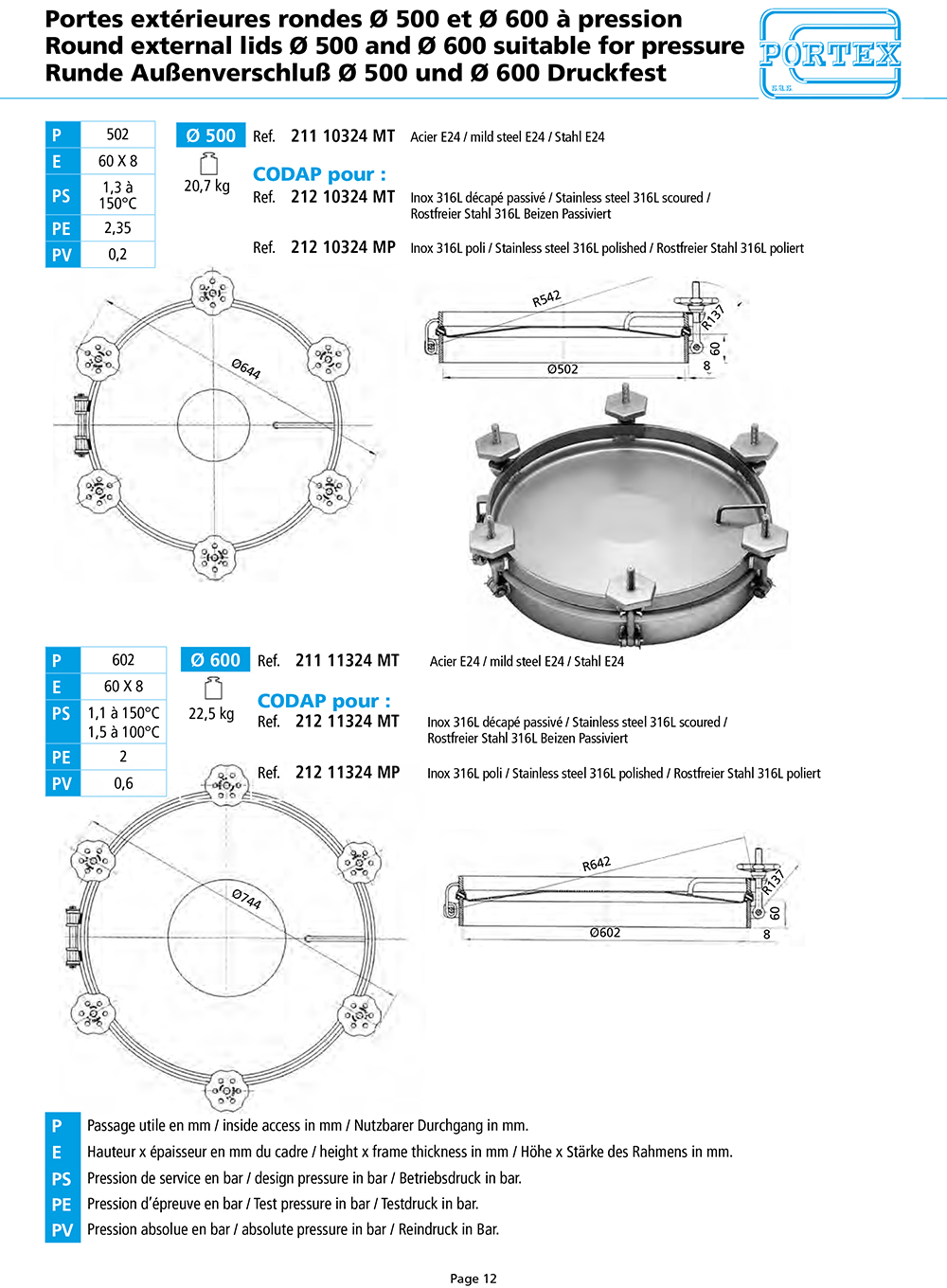 page 12 Portes exterieures rondes O 500 et O 600 a pression