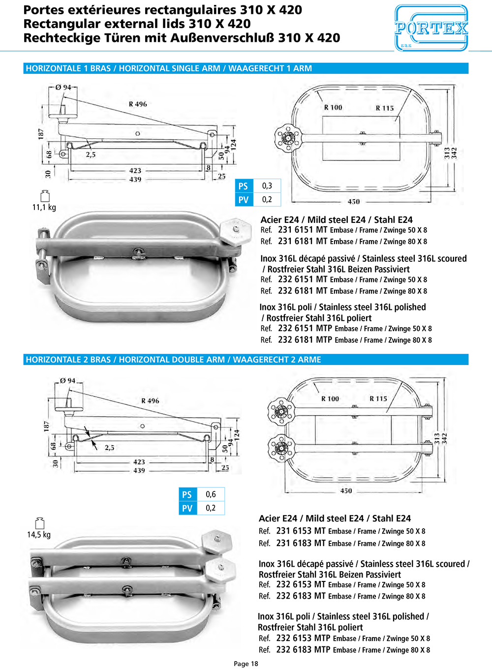 page 18 Portes exterieures rectangulaires 310 X 420