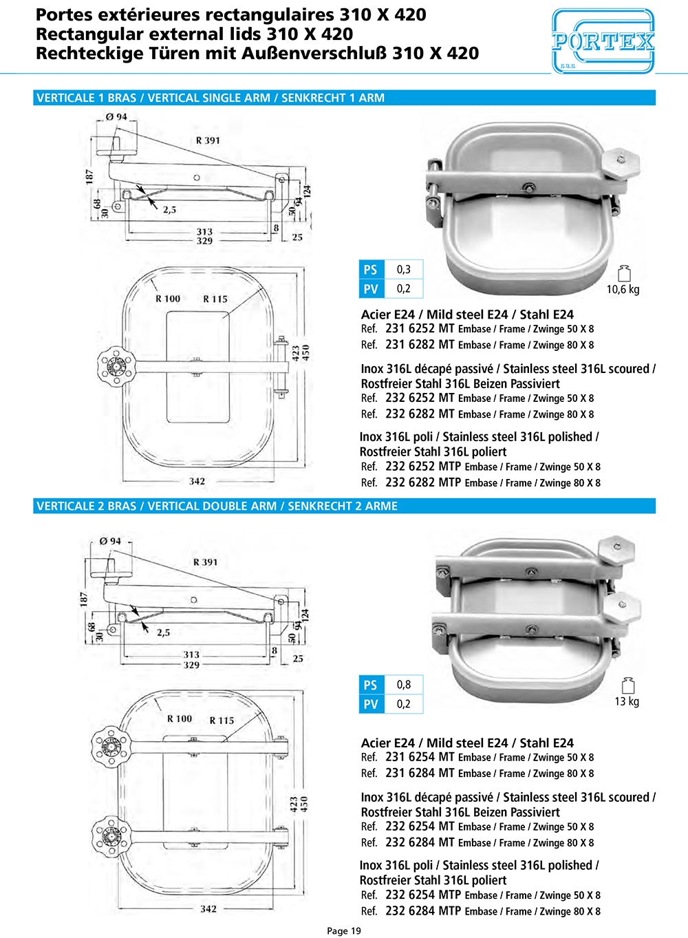 page 19 Portes exterieures rectangulaires 310 X 420