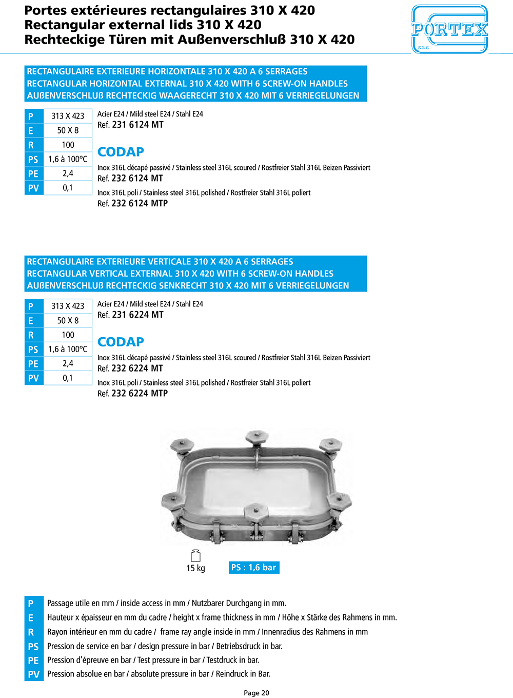 page 20 Portes exterieures rectangulaires 310 X 420