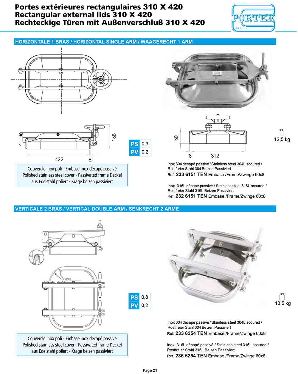 page 21 Portes exterieures rectangulaires 310 X 420