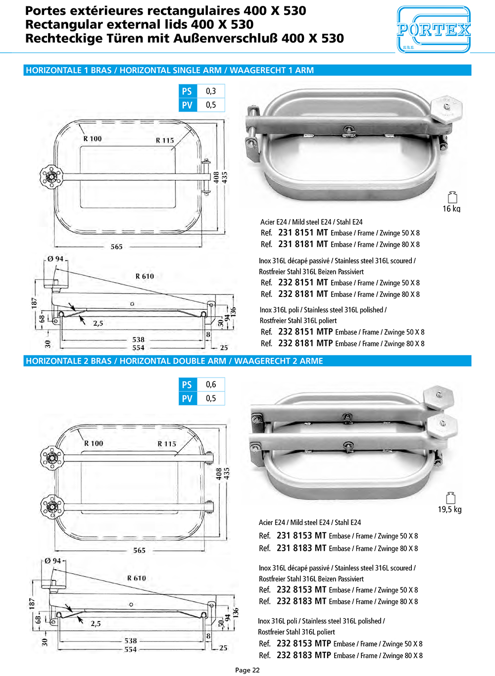 page 22 Portes exterieures rectangulaires 400 X 530