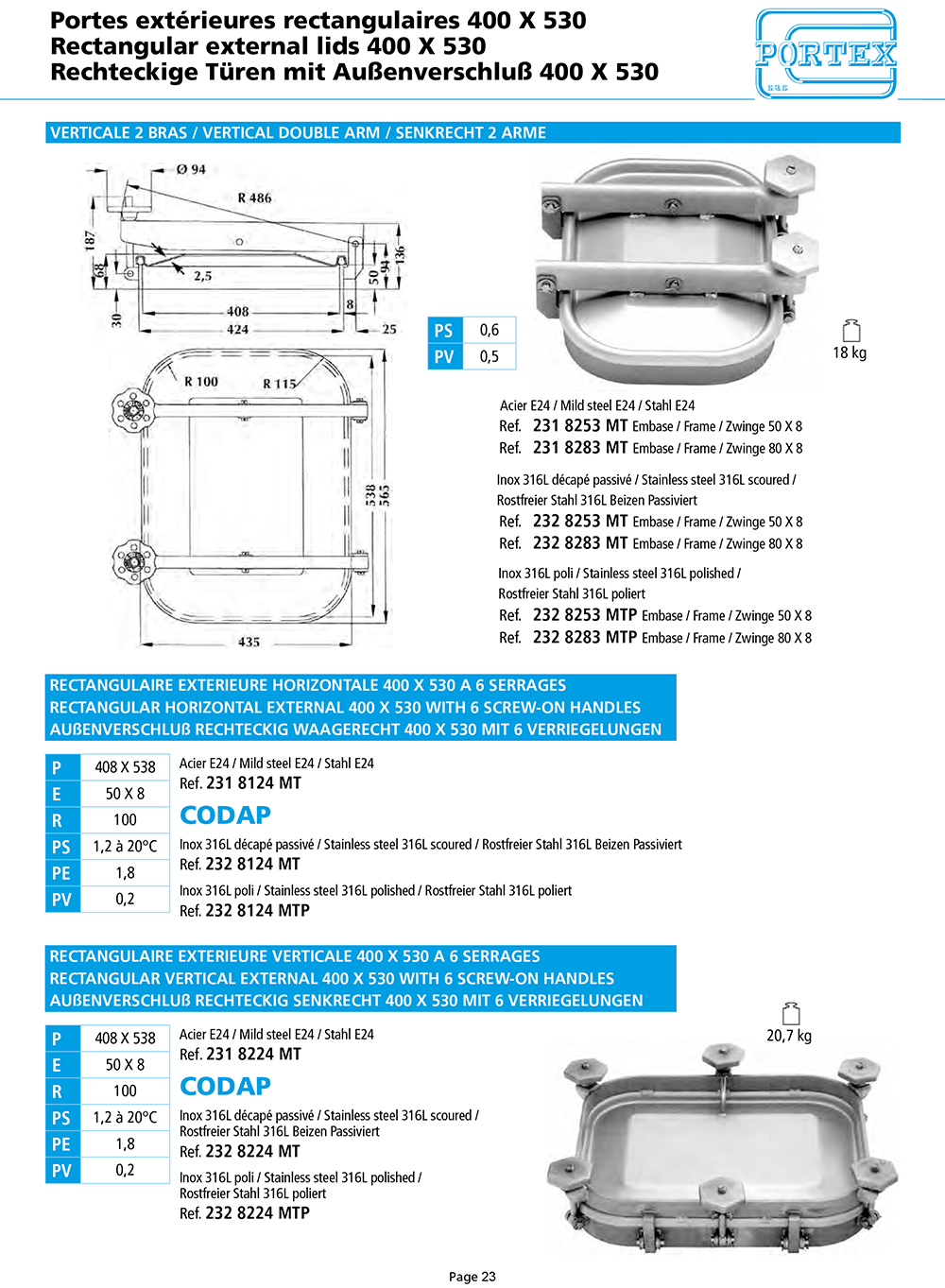 page 23 Portes exterieures rectangulaires 400 X 530