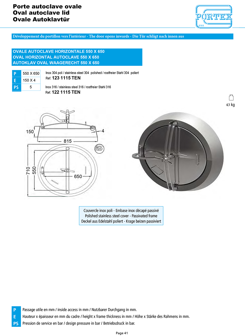 page 41 Porte autoclave ovale
