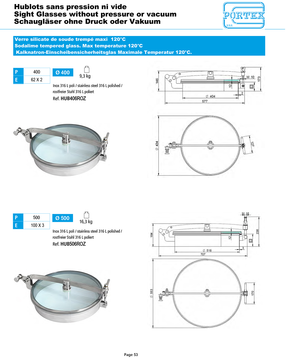 page 53 Hublots sans pression ni vide