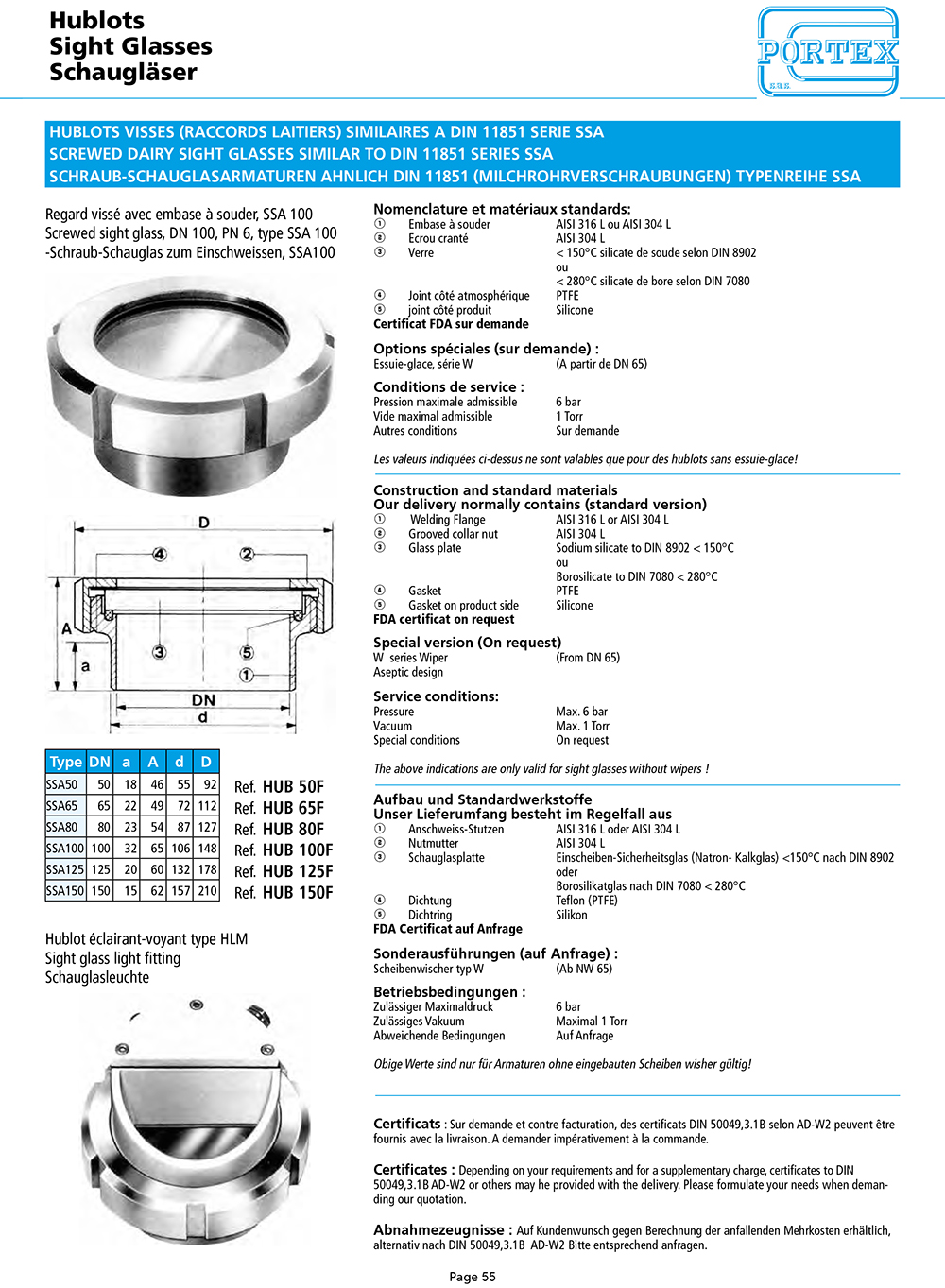 page 55 HUBLOTS VISSES RACCORDS LAITIERS SIMILAIRES A DIN 11851 SERIE SSA