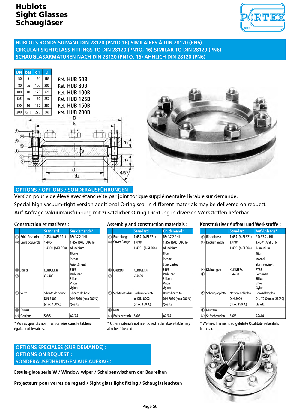 page 56 HUBLOTS RONDS SUIVANT DIN 28120 PN1O16 SIMILAIRES A DIN 28120 PN6
