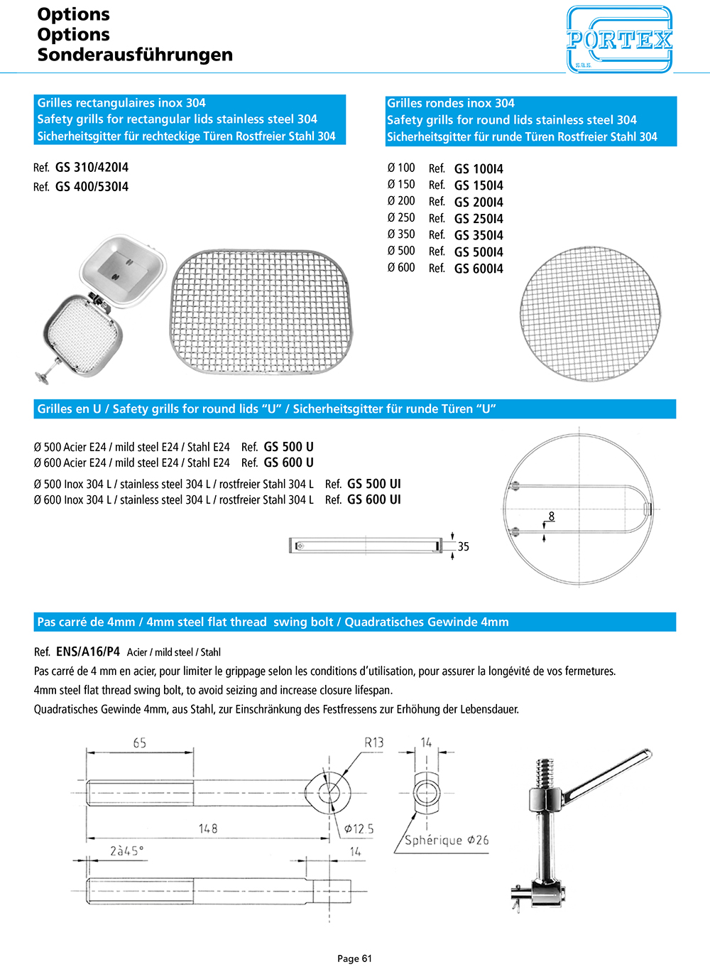 page 61 Grilles inox 304
