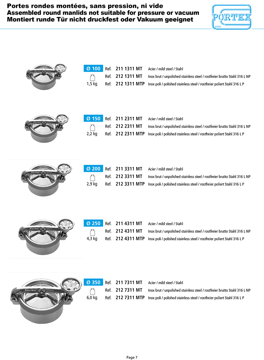page 7 Portes rondes montees sans pression ni vide